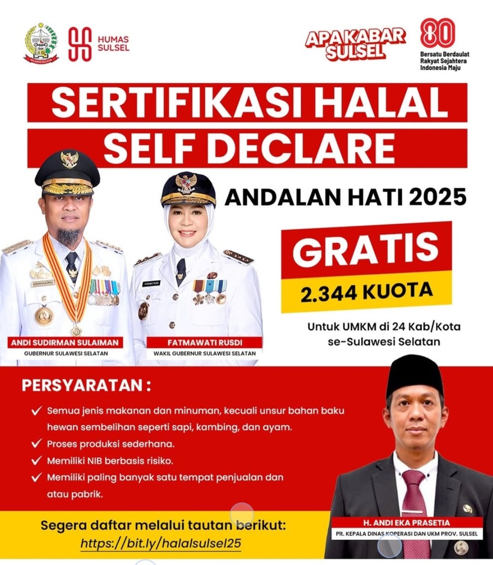 Peluang Emas Bagi UMKM, Program Sertifikasi Halal Pemprov Sulsel Dibuka Gratis