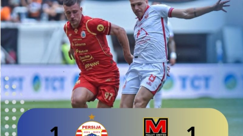 Diwarnai VAR dan Kartu Merah, Laga Persija vs Malut Berakhir Imbang