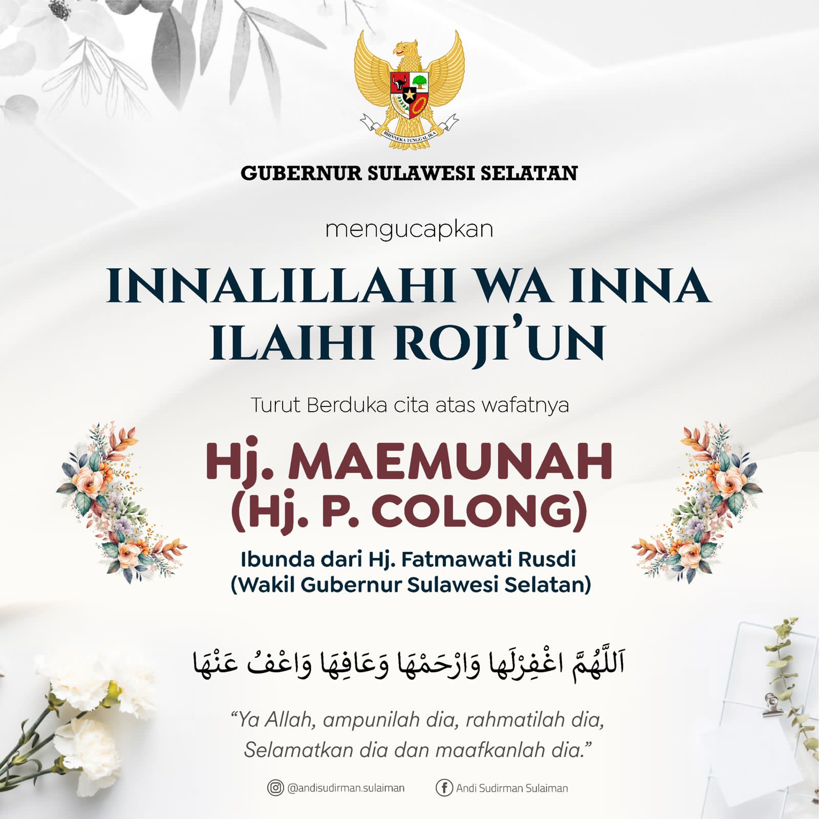 Sulsel Berduka, Ibunda Wagub Fatmawati Rusdi Meninggal Dunia