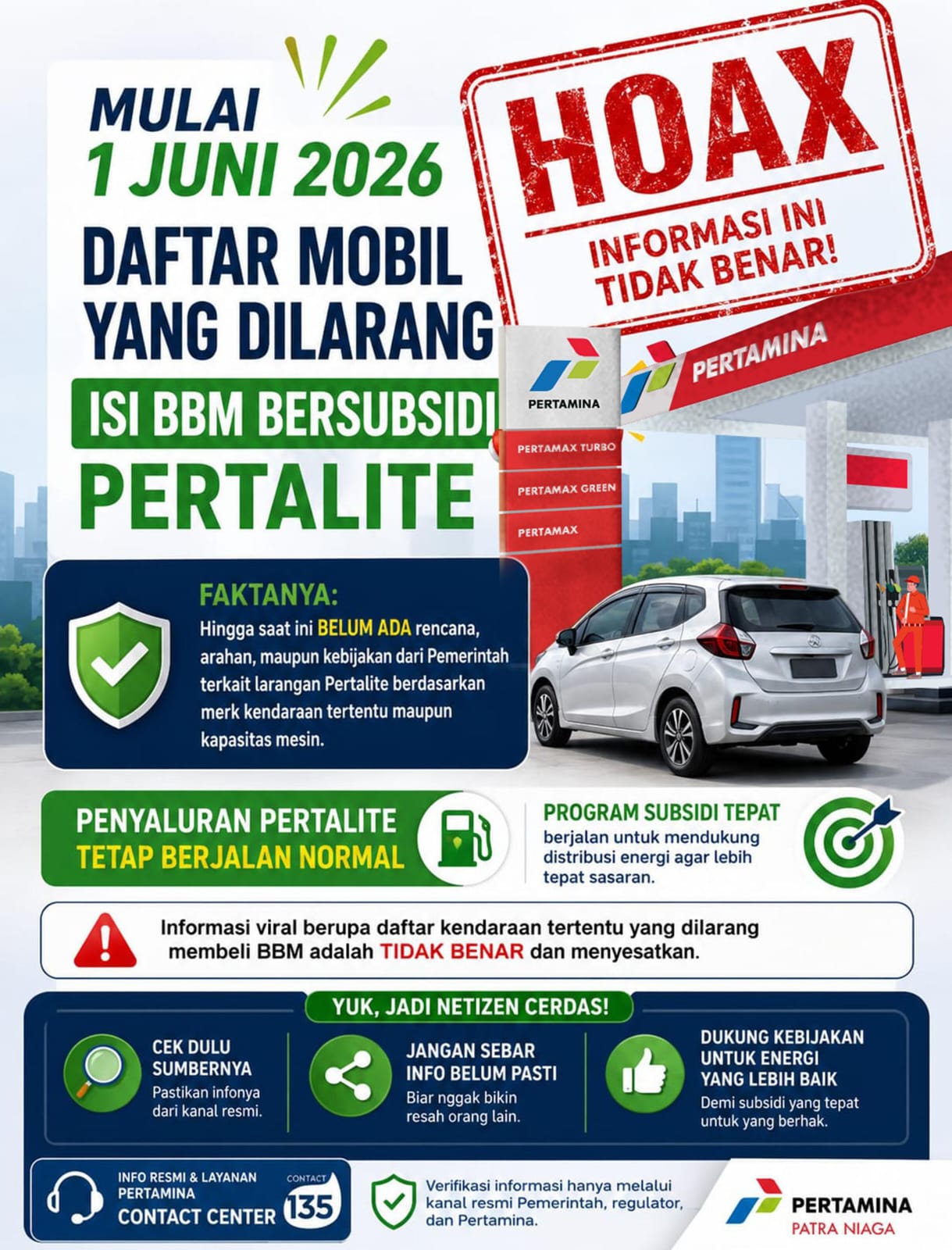 Pertamina Tegaskan Informasi dan Narasi Larangan Pertalite untuk Kendaraan Merk Tertentu per 1 Juni 2026 Tidak Benar
