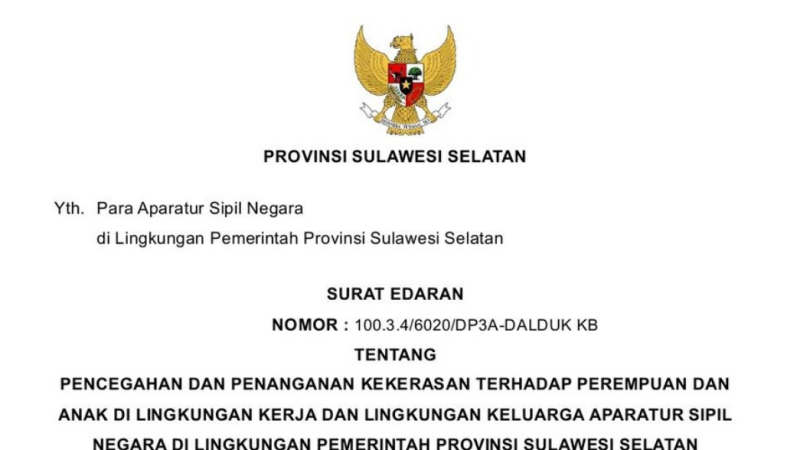 Pemprov Sulsel Terbitkan Edaran Khusus, ASN Pelaku Kekerasan Perempuan dan Anak Terancam Sanksi