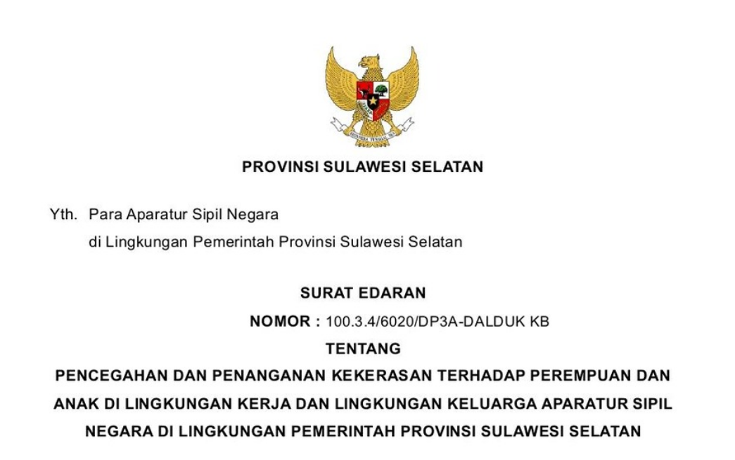 Pemprov Sulsel Terbitkan Edaran Khusus, ASN Pelaku Kekerasan Perempuan dan Anak Terancam Sanksi
