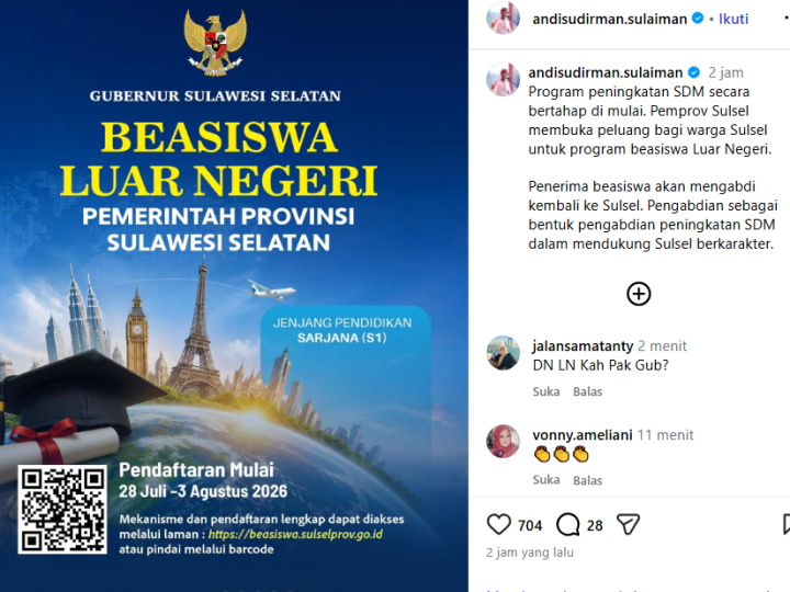 Gubernur Sulsel Undang Warga Kuliah Ke Luar Negeri Gratis