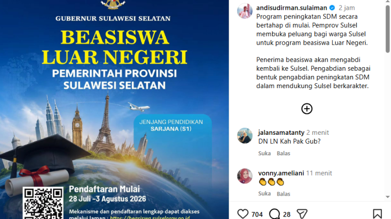 Gubernur Sulsel Undang Warga Kuliah Ke Luar Negeri Gratis