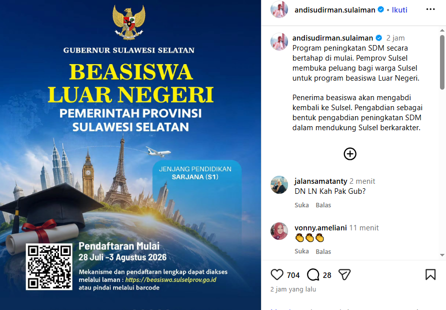 Gubernur Sulsel Undang Warga Kuliah Ke Luar Negeri Gratis
